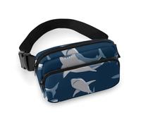 da uomo con decorazioni per abiti alla moda, confezione piccola completamente stampata, portatile con tracolla regolabile compatibile con la stampa di squalo cartone animato blu