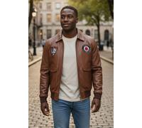 Da Uomo con Stemma Vintage Marroncino Aviatore Pelle Bombardiere Colletto Giacca