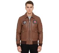 Da Uomo con Stemma Vintage Marroncino Aviatore Pelle Bomber G-1 Colletto Giacca