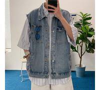 Da Uomo Denim con Nappa Gilet Bottoni Jean senza Maniche Cycle Punk Danza