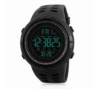 Da uomo digitale orologio sportivo militare impermeabile cronometro con data allarme - nero