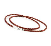 Da Uomo/ Donna Intrecciato Pelle Necklace-925 Argento Clasp-3mm Rosso Marrone