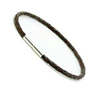 Da Uomo/ Donna Pelle Bracciale Argento Sterling Intrecciato Clasp-3mm Dark Brown