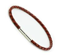 Da Uomo/ Donna Pelle Bracciale-Sterling Argento Intrecciato Clasp-3mm Red Brown