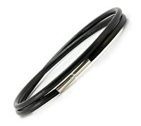 Da Uomo/ Donna Pelle Bracciale-Sterling Argento Twist Clasp-3mm Nero Doppio Wrap