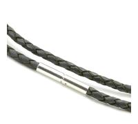 Da Uomo/ Donna Pelle Necklace-925 Argento Sterling Clasp-3mm Intrecciato Grigio