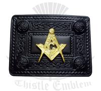 Da Uomo Fibbia Cintura Kilt Scozzese Massonico Nero Jet/Design Celtico