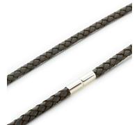 Da Uomo Necklace-Genuine Intrecciato Pelle Collana- Sterling Argento Clasp-Grey