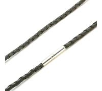 Da Uomo Necklace-Genuine Intrecciato Pelle Collana- Sterling Argento Clasp-Grey