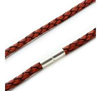 Da Uomo Necklace-Genuine Pelle Collana- Sterling Argento Twist Clasp-Red Marrone