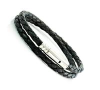Da Uomo Pelle Braccialetto Avvolgente Con Acciaio Inox Trigger Fibbia Nero Tubi