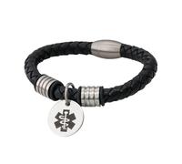 Da Uomo Pelle Medico Bracciale Id Avvertimento Nero Grosso Donna UK Mamba