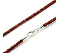 Da Uomo Pelle Necklace-Genuine Braided-Sterling Argento Intrecciata Red Marrone