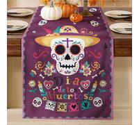DÃa de los Muertos Table Runner 13x72 Authentic Mexican Sugar Skull for Altar and Party Decor