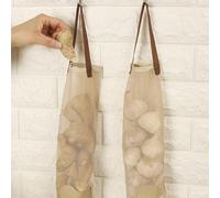 Daaxing 5 sacchetti lunghi da appendere per cipolle da cucina, frutta e verdura, in poliestere, rete traspirante, chiusure facili da aprire, marrone chiaro, 45,5 cm x 11,5 cm