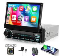 DAB 1 DIN Autoradio con Carplay Senza Fili Android Auto, Hodozzy 7 Pollici Motorizzato Schermo Flip Out Touch Screen Stereo Auto 1 DIN con Bluetooth FM Radio MP5 Mirror Link/USB/AUX/SWC+Retrocamera