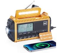 Dab - Radio solare con allarme SOS, 5000 mAh, caricatore USB, torcia, cuffie e doppio allarme per campeggio
