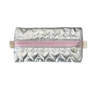 DABAIXIONG Astuccio per matite con fiocco, grande capacità, colore metallico, in poliuretano, per matite, organizer da viaggio, borsa per trucco da viaggio, Argento, Love