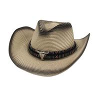 DABAIXIONG Cappello da cowboy di paglia occidentale festa di compleanno cappelli da viaggio cappelli da cowgirl cappello da donna cowboy puntelli cosplay paglia per uomo costume occidentale