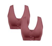 DABAOK 2-Pack Delle Donne Davanti Chiudi Bottone Allattamento Filettato Regolabile Reggiseno Premaman Sexy Senza Fili Ultrasoft Reggiseno, Rosso, L