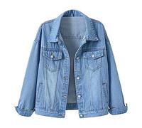 DABAOK Plus Size Distressed Jean Jacket Giacca Corta Baggy Top Light Donna Giacca, Blu, XL