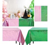 DABAOOU 2 tovaglie olografiche rosa verde 101,6 x 269,2 cm, tovaglia glitterata per feste in plastica metallizzata brillante e lucida, per feste di film e streghe, decorazioni per feste di compleanno