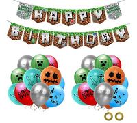 DABAOOU Decorazione per feste di compleanno a tema videogiochi, 1 striscione di buon compleanno, 24 palloncini in lattice da 30,5 cm, fan a tema videogiochi per ragazze e ragazzi forniture per feste