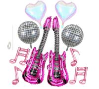 DABAOOU Set di 10 palloncini per feste in discoteca, con note musicali, rosa e viola, 4D, brillanti a forma di stella, palloncini gonfiabili per chitarra per fan dei cantanti, rock & roll anni '80