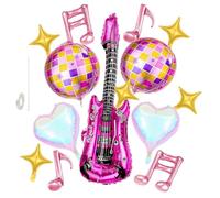 DABAOOU Set di 14 palloncini a forma di note musicali rosa, 4D brillanti e colorati, chitarra gonfiabile per fan dei cantanti, rock & roll anni '80, forniture a tema regina