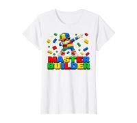 Dabbing Block Brick Building Master Builder for Men Boy Kid Maglietta con Stampa Grafica Economica, Donna, Bianco, S