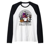 Dabbing Dog Halloween Boston Terrier Dog Dab Hat Witch Maglia con Maniche Raglan