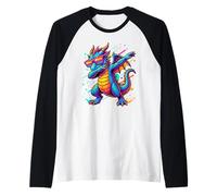 Dabbing Dragon Sunglasses Graphic Kids Boys Colorful Dragon Maglia con Maniche Raglan