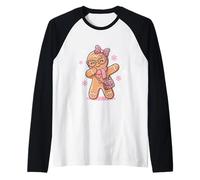 Dabbing Gingerbread Natale Leopardo Rosa Coquette Bow Girl Maglia con Maniche Raglan
