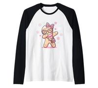Dabbing Gingerbread Natale Leopardo Rosa Coquette Bow Girl Maglia con Maniche Raglan