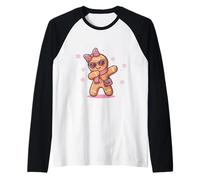 Dabbing Gingerbread Natale Leopardo Rosa Coquette Bow Girl Maglia con Maniche Raglan