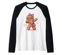 Dabbing Gingerbread Natale Leopardo Rosa Coquette Bow Girl Maglia con Maniche Raglan