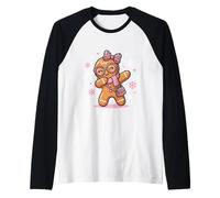 Dabbing Gingerbread Natale Leopardo Rosa Coquette Bow Girl Maglia con Maniche Raglan