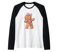 Dabbing Gingerbread Natale Leopardo Rosa Coquette Bow Girl Maglia con Maniche Raglan