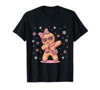 Dabbing Gingerbread Natale Leopardo Rosa Coquette Bow Girl Maglietta