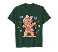 Dabbing Gingerbread Natale Leopardo Rosa Coquette Bow Girl Maglietta
