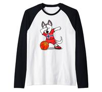 Dabbing Husky Cane Pallacanestro Norvegia Basket Bandiera Maglia con Maniche Raglan