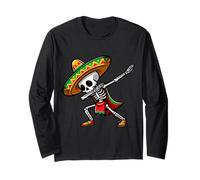 Dabbing Mexican skeleton Poncho Cinco de Mayo Let's Fiesta Maglia a Manica