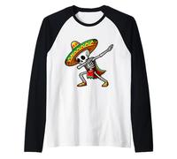 Dabbing Mexican skeleton Poncho Cinco de Mayo Let's Fiesta Maglia con Maniche Raglan