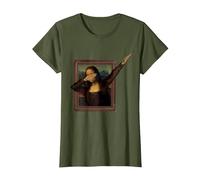 Dabbing Mona Lisa, Tee Dipinto | La Gioconda Maglietta, Donna, Oliva, S