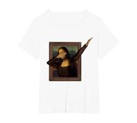 Dabbing Mona Lisa, Tee Dipinto | La Gioconda Maglietta, Donna Plus-Size, Bianco, 1X