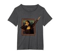 Dabbing Mona Lisa, Tee Dipinto | La Gioconda Maglietta, Donna Plus-Size, Grigio Scuro, 1X