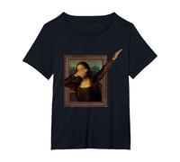 Dabbing Mona Lisa, Tee Dipinto | La Gioconda Maglietta, Donna Plus-Size, Nero, 1X