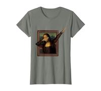 Dabbing Mona Lisa, Tee Dipinto | La Gioconda Maglietta, Donna, Verde Militare mélange, L