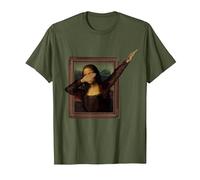 Dabbing Mona Lisa, Tee Dipinto | La Gioconda Maglietta, Uomo, Oliva, 3XL