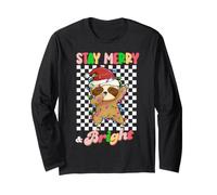 Dabbing Sloth Stay Merry And Bright Christmas Groovy Xmas Maglia a Manica